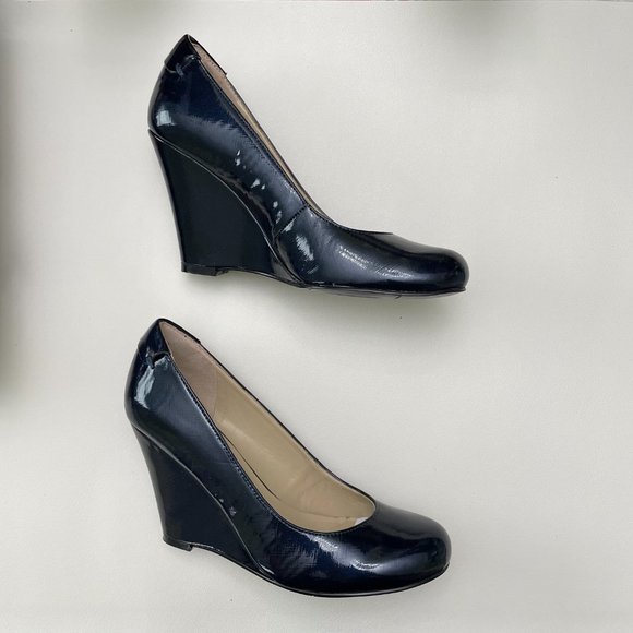 Nine West Round-toe wedges Dark Navy Blue Patent - Picture 3 of 3